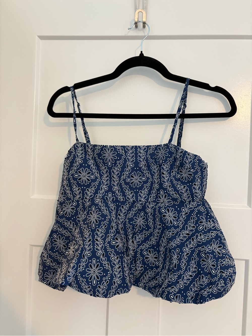 Zara Navy Blue Floral Spaghetti-Strap Peplum Top
